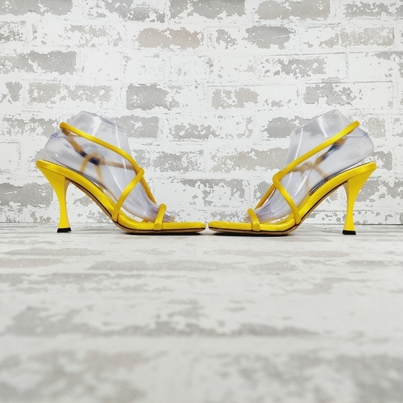 New Proenza Schouler Women Yellow Strappy Square Toe Satin Sandal H715 - Picture 7 of 13